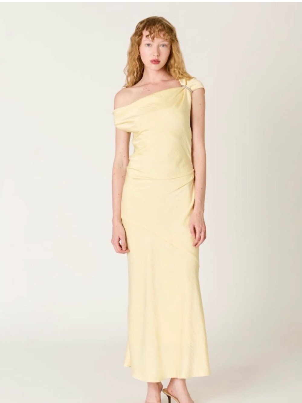 Asymmetric One-Shoulder Cream Evening Gown